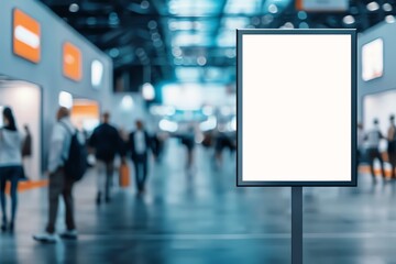 A blank billboard mock-up at a tech expo