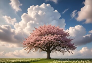 A breathtaking scene featuring a beautiful blossom tree 

