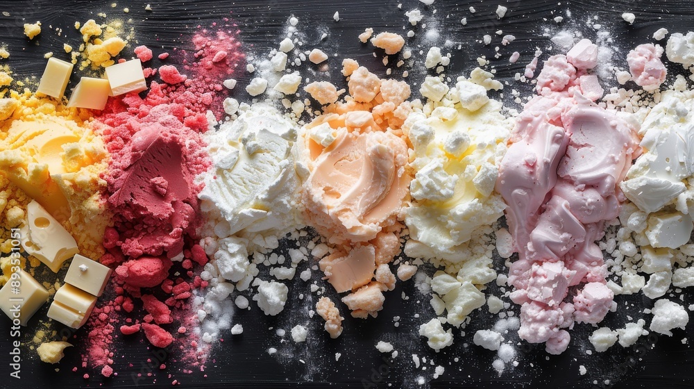 Aufkleber a vibrant array of ice cream scoops in various flavors with chunks of chocolates and toppings, set a