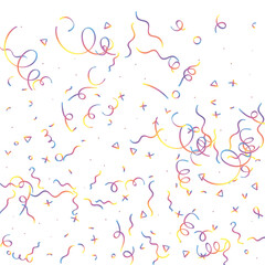 Holographic Memphis Confetti Background. Abstract Vector Geometric Kid Rainbow Pattern. Pride Graphic Lines for Winners and Birthday Cards. 2025 Neon Party. Poster Cover in 80s Style.