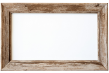 rustic wooden picture frame with a distressed finish and a vintage look, isolated on a white background