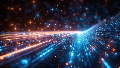 Abstract Digital Network with Glowing Lines and Bokeh