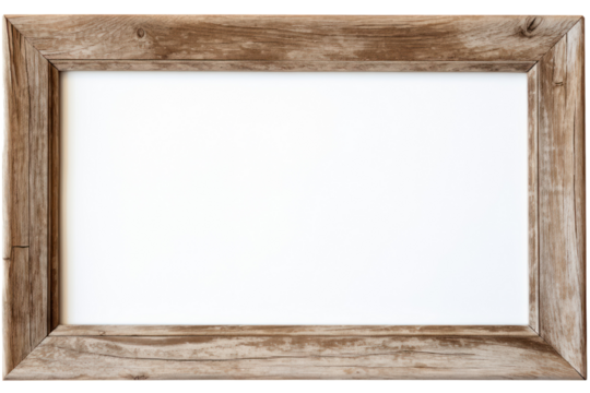 rustic wooden picture frame with a distressed finish and a vintage look, isolated on a white background