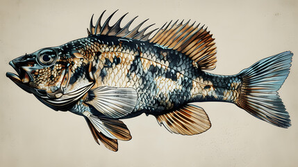 Fototapeta premium An intricately detailed, vintage-style illustration of a fish, reminiscent of classic biological sketches
