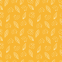 Leaves and dots seamless pattern wallpaper. line vector. Symbol vector, dessert, on a yellow background