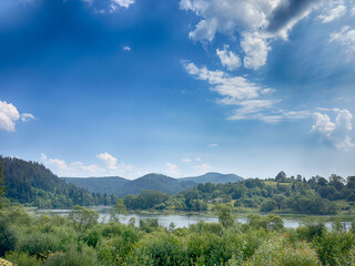 The landscape of Carpathian Mountains in the cloudy weather. Perfect weather condition in the summer season