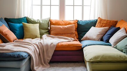 Living room with colorful comfortable couch