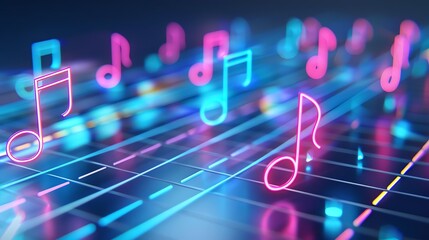 Curating Music Playlists with curated tracks and glowing music notes