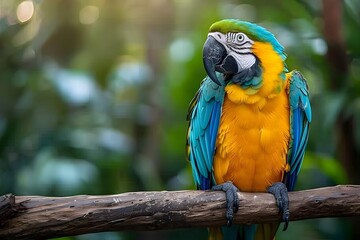 Vibrant Macaw Perched in Lush Tropical Rainforest with Vivid Feather Details