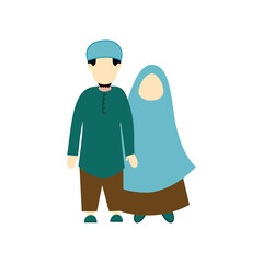 Illustration of a Muslim family in traditional clothes. Flat design. design element illustration of a happy family. Element design of a happy family that is warm and full of love