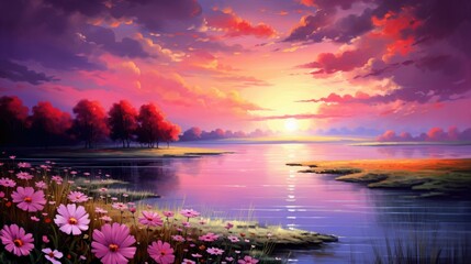 sunset over the river