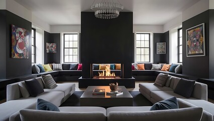 Stylish modern living room with fireplace