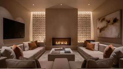 Stylish modern living room with fireplace