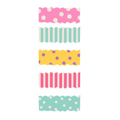 Sticky colorful and textured note paper or marker set in flat style isolated on white. Various notepaper stickers with adhesive tape attached to background. Decorative reminders or bookmarks.