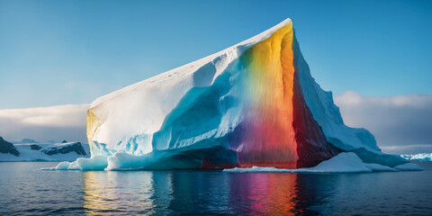 Iceberg With Rainbowed colored tip surrounded by water