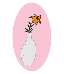 lily in a vase on a pink background 