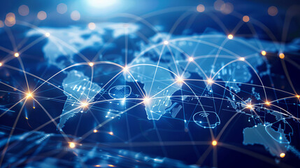 Obraz premium Businesses around the world connect with each other and share information. This includes how they hire people, provide customer service, work together, come up with plans, use technology, and connect 