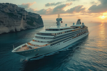 Coastal Voyage: Luxury Cruise Ship Sailing Close by the Coast