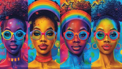 Obraz premium Colorful Portraits of Four Black Women