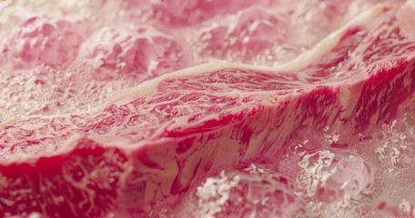Obraz premium A close-up view of a piece of beef shows light beige and red tones.