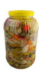 Mixed pickles in plastic container