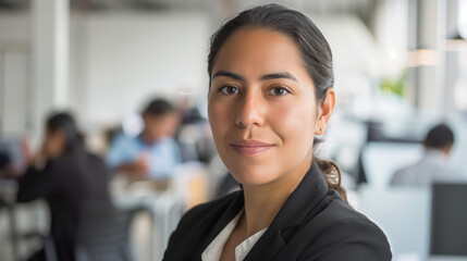 Fototapeta premium A woman in a business suit is smiling for the camera