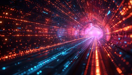 Obraz premium Digital Tunnel of Red and Blue Lights