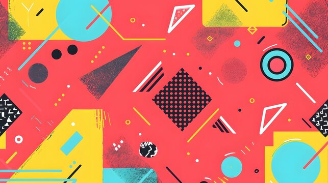 Abstract background with bright geometric shapes in 80s and 90s memphis style. Back in the 90s