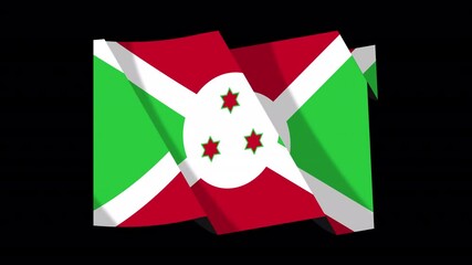 Looping animation of the Burundi flag with alpha channel, waving flag 4k animation footage on transparent background