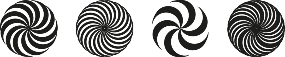 Set of minimalistic concentric circle logo. Optical illusion with striped lines. Abstract shapes. Minimal geometric logo. Vector EPS 10