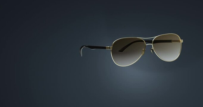 3D Animated fashion sunglasses on nice dark background with shadow