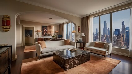 Hotel suite living room with interior design