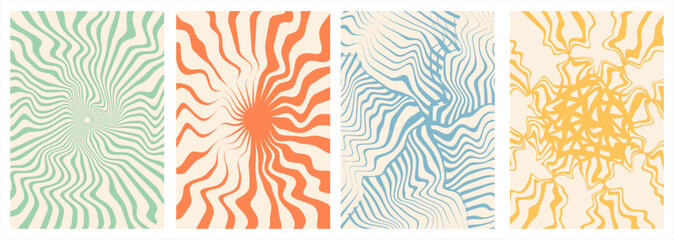 groovy background aesthetic wave, swirl, twirl pattern Set of backgrounds in trendy retro psychedelic style.Twisted and distorted Vector illustration