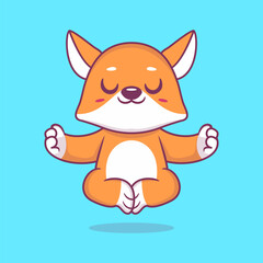 Cute cartoon fox sitting in yoga pose. cartoon animal vector illustration hand drawn