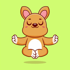 Cute cartoon kangaroo sitting in yoga pose. cartoon animal vector illustration hand drawn