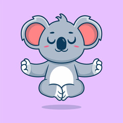 Cute cartoon koala sitting in yoga pose. cartoon animal vector illustration hand drawn