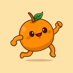 Cute funny running orange fruit. Vector hand drawn cartoon kawaii character illustration