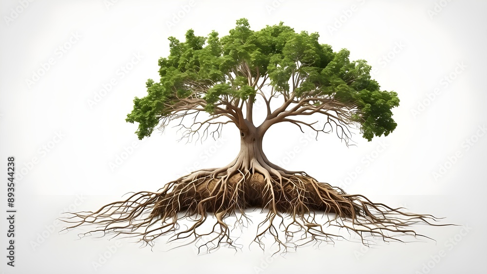 Poster isolated tree with root system on a white background