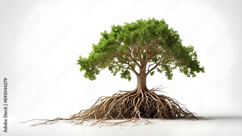 Poster isolated tree with root system on a white background