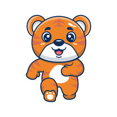 Cute tiger running cartoon character. Kawaii animal concept design Hand drawn style vector illustration