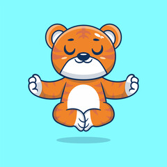 Cute cartoon tiger sitting in yoga pose. cartoon animal vector illustration hand drawn