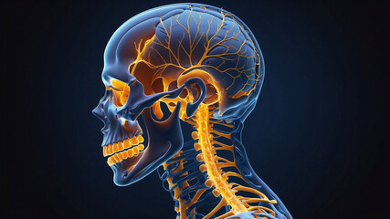 Futuristic Anatomical Illustration of Human Head with Neural Pathways