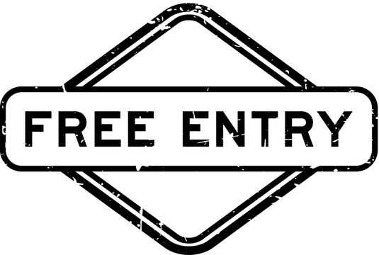 Grunge black free entry word rubber seal stamp on white background