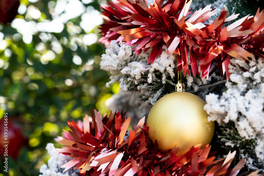 Canvas Prints Background of gold decoration ball on christmas tree with another ornament