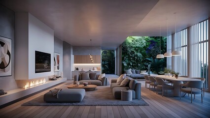 Fototapeta premium Fantastic modern living room home interior.