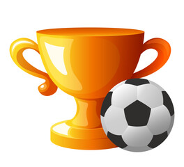 Golden cup and soccer ball. Vector clipart isolated on white background.