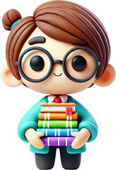 Adorable 3D clay librarian character with books, perfect for kids' future occupation themes.