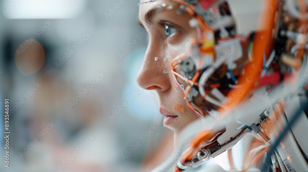 Poster image focusing on high-tech robotic machinery in an industrial setting, with precision components sh