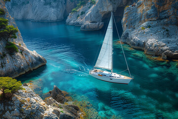 Sailboat Enjoying the Still Waters of the Tranquil Bay Once Again