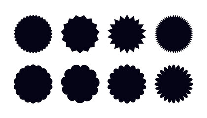 Round shapes with zigzag and scallop edges set. Silhouette stickers templates.